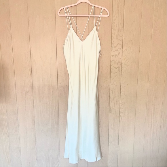 NWT Zara Ivory Satin Maxi Slip Dress Strappy Sexy Cocktail Event Classy Size M - Picture 2 of 15